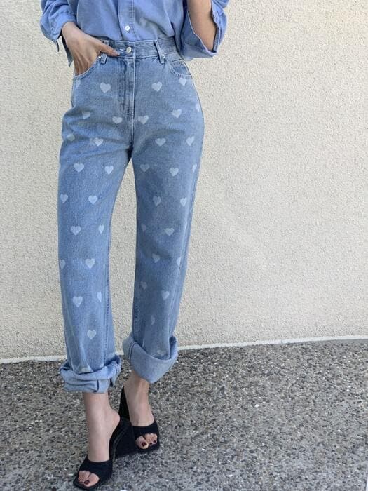 骨格ナチュラルハートモチーフデニムパンツ
