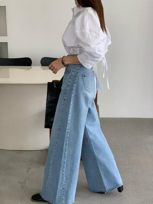 骨格ナチュラルワイドレッグデニムパンツ
