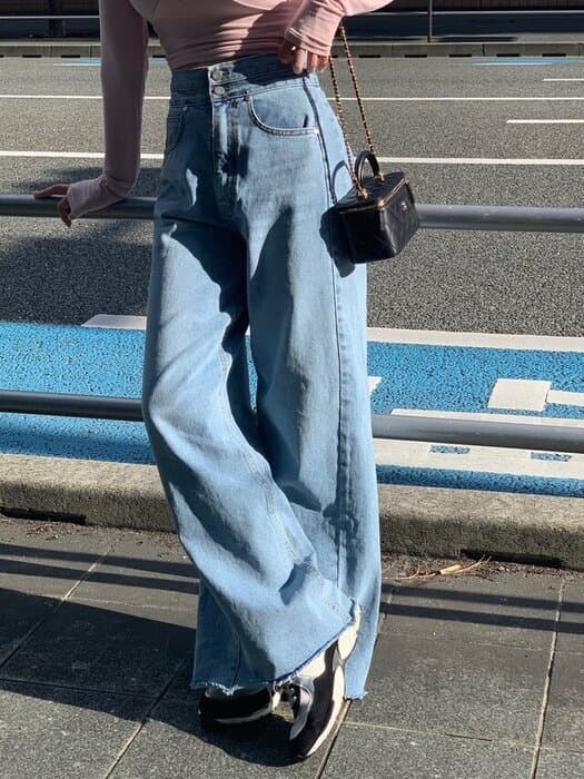 骨格ナチュラルワイドレッグデニムパンツ
