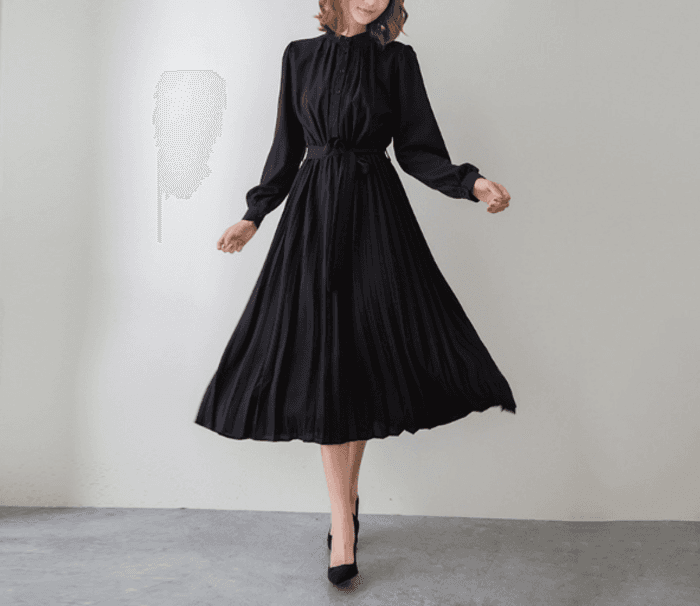 骨格ナチュラルプリーツロングワンピース