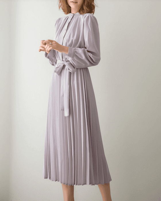 骨格ナチュラルプリーツロングワンピース