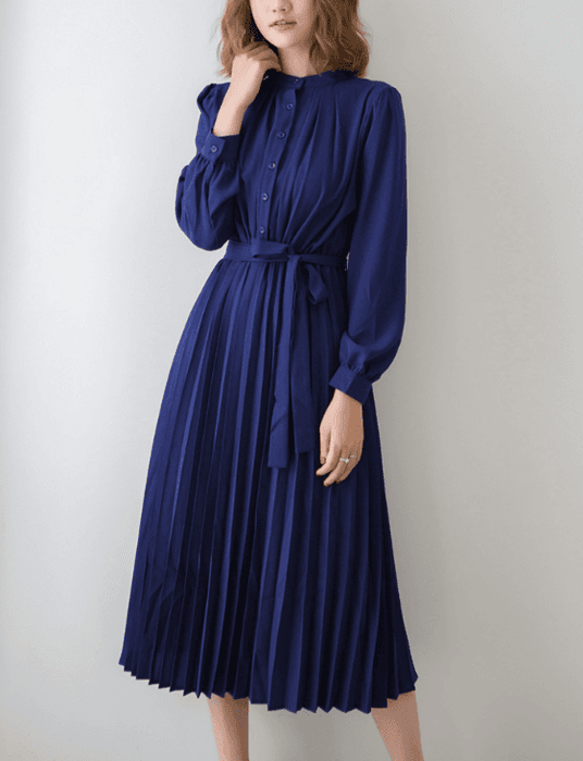 骨格ナチュラルプリーツロングワンピース