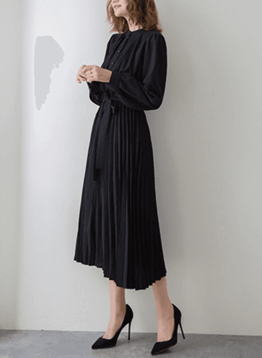 骨格ナチュラルプリーツロングワンピース