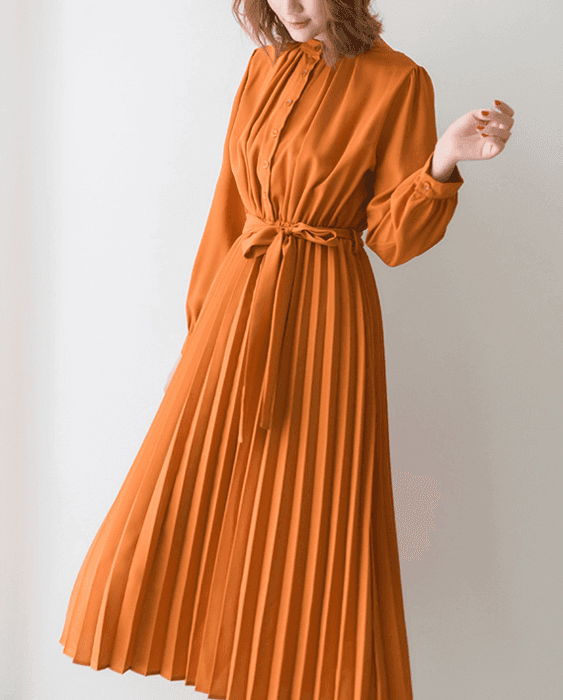 骨格ナチュラルプリーツロングワンピース