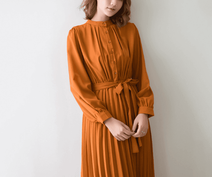 骨格ナチュラルプリーツロングワンピース