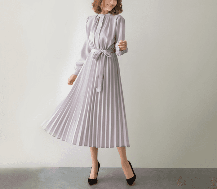 骨格ナチュラルプリーツロングワンピース