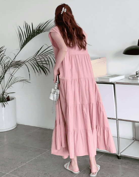 骨格ナチュラルノースリーブティアードワンピース