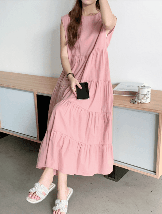 骨格ナチュラルノースリーブティアードワンピース